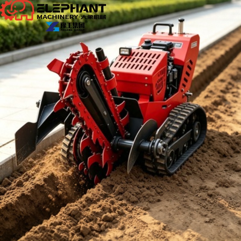 Heavy Equipment Trencher - เครื่องขุดร่องดินแบบตีนตะขาบ, เครื่องขุดร่องดินขนาดเล็กสำหรับงานหนักในฟาร์ม, อุปกรณ์ขุดร่องดินทางการเกษตรสำหรับสวนผลไม้